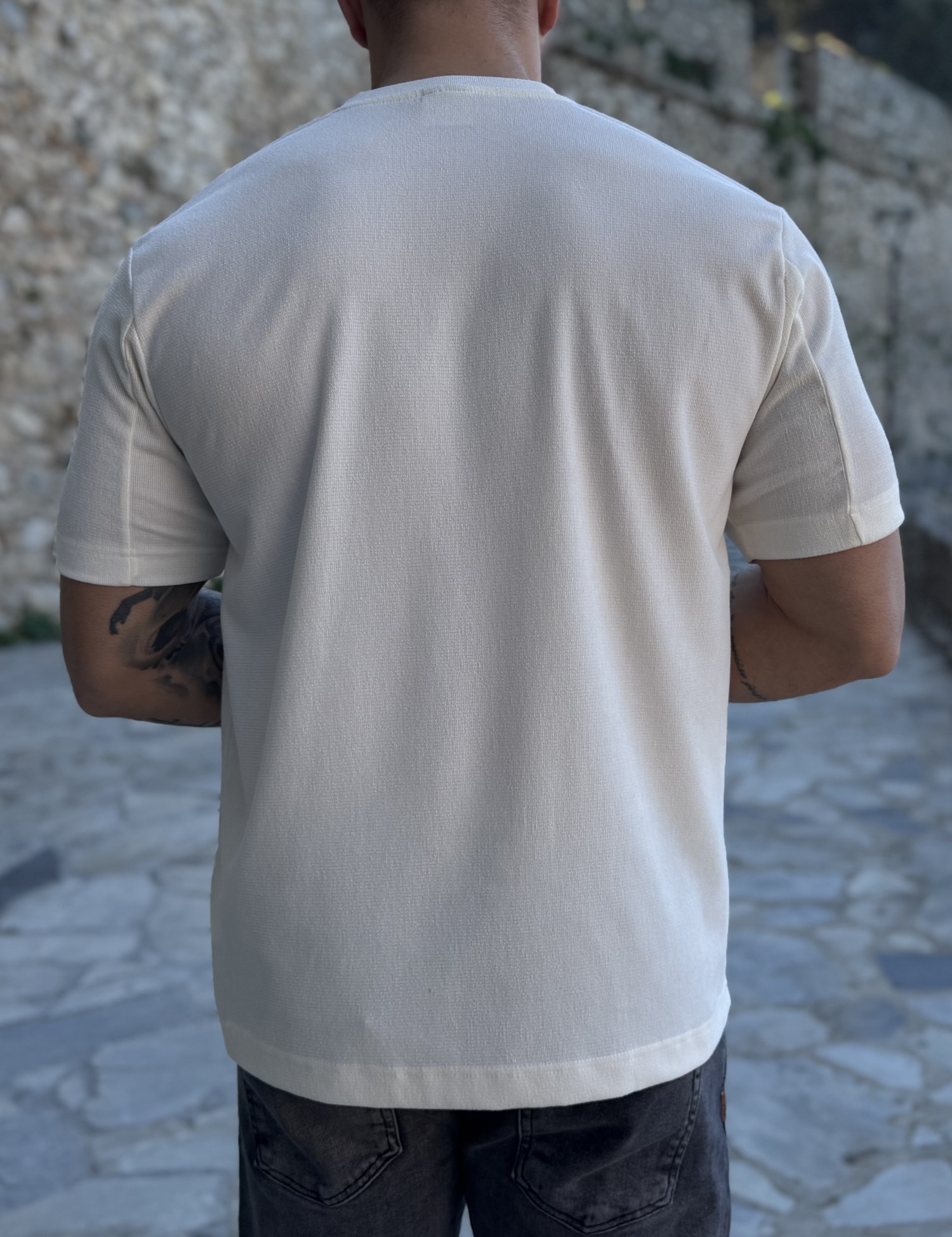 Marrakech ανδρική εκρού κοντομάνικη μπλούζα με ανάγλυφο ύφασμα TST2752 φωτογραφία